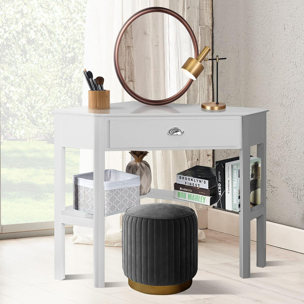 White Corner Desk, Triangle Corner Computer Desk for Small Space, Compact Writin