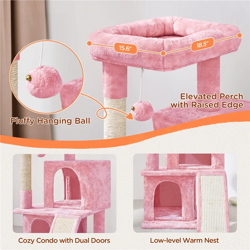 Pink Cat Tree 36 Inch Multi Level Condo Scratching Post Tower Durable Interactiv
