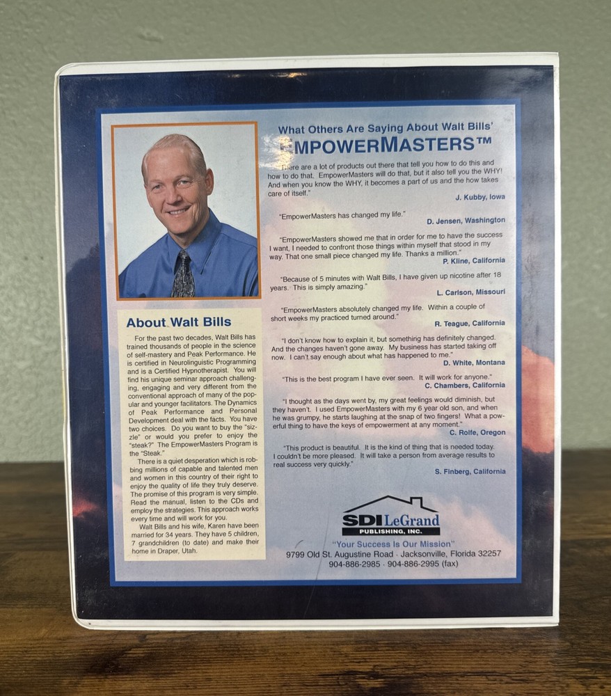 EMPOWER MASTERS ~ BY WALT BILLS ~ A PROGRAM FOR PERSONAL EMPOWERMENT 4CDS & BOOK
