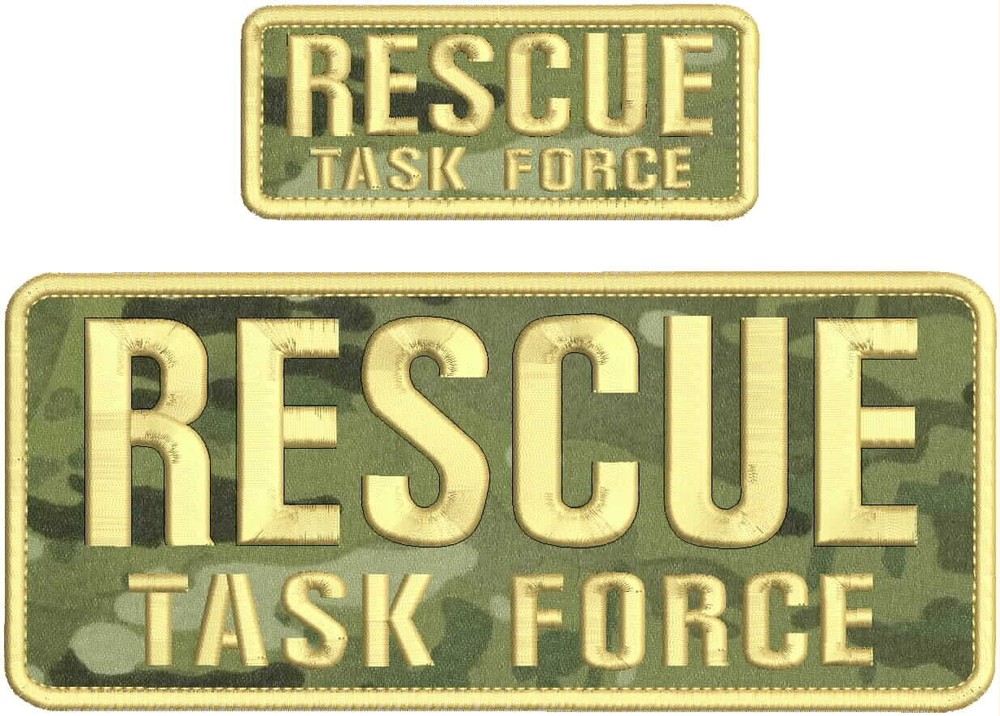 RESCUE TASK FORCE EMBROIDERY PATCH 4X10 AND 2X5 HOOK ON BACK tan/ multicam