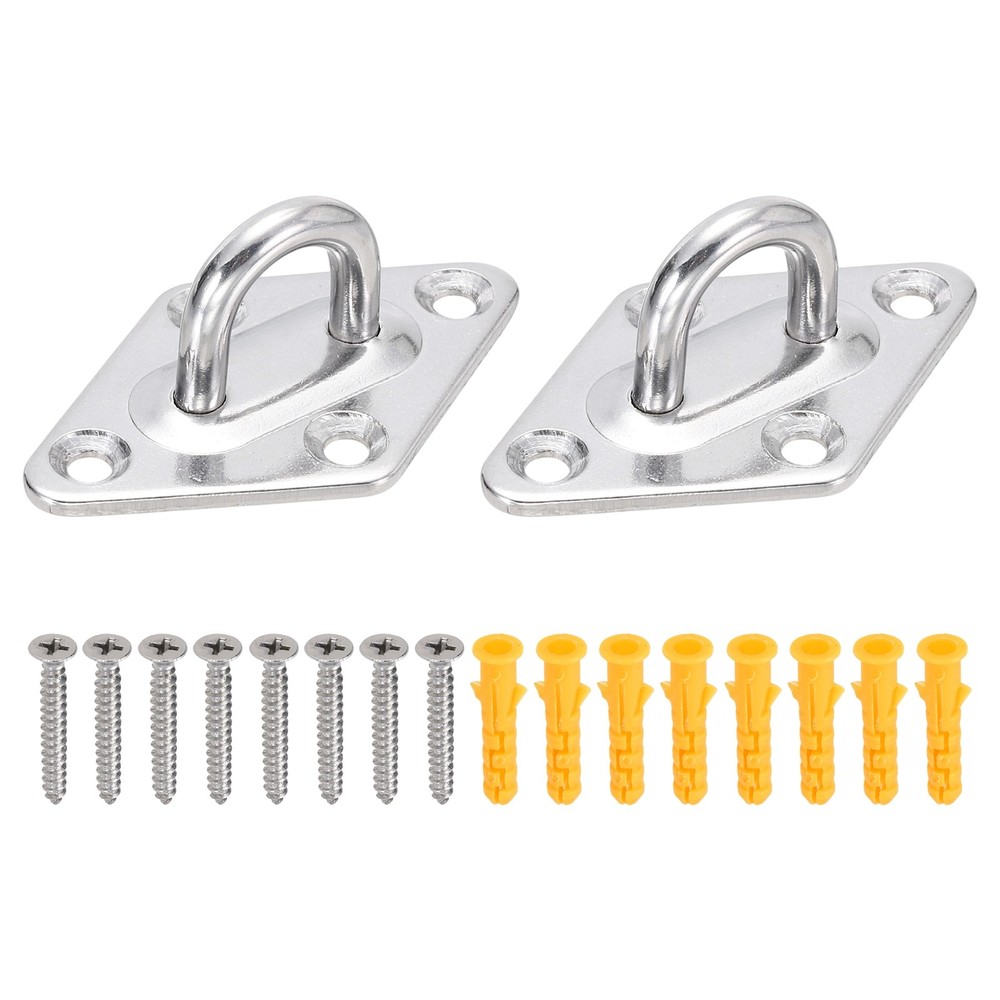 2Pcs M5 Eyelet Bracket Set Diamond Shaped Hook Plate and Hook, Silver