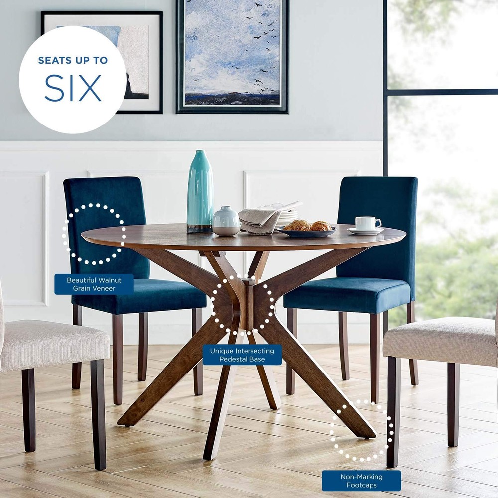 Modway Crossroads 47" Round Wood Dining Table Walnut