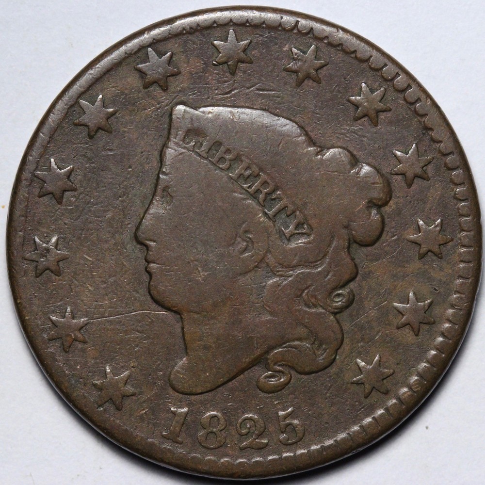 1825 Coronet Head Large Cent VG E103 UQKNM