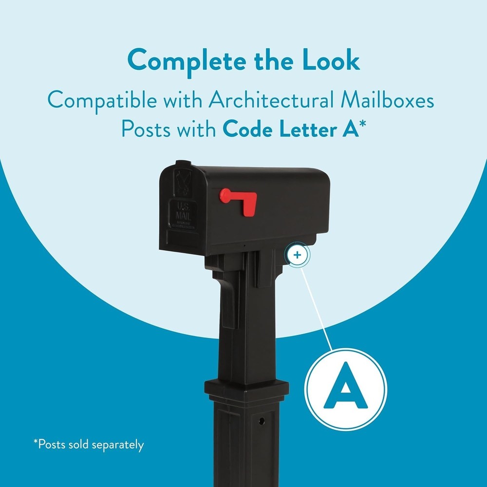Rust-Proof Plastic Post-Mounted Medium Curbside Mailbox, Black, USPS Approved