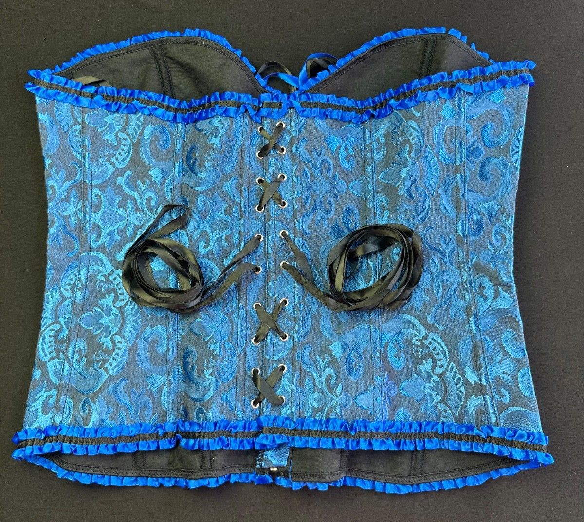 Blue Lace Corset Top XXL Lace Up Whimsigoth Renaissance Vamp Witchy Bustier Goth