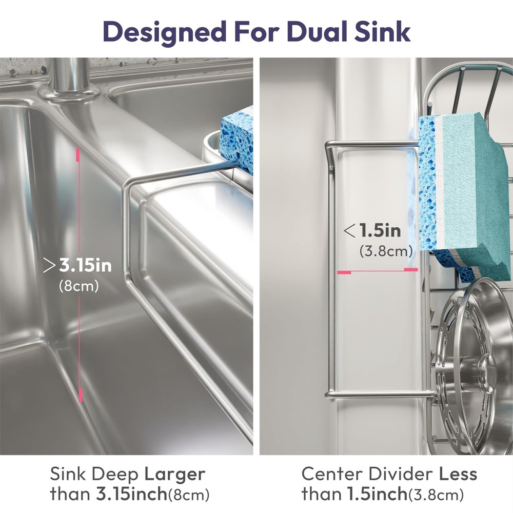 SWTYMIKI Sponge Holder for Kitchen Sink, Movable Sink Medium, Silver