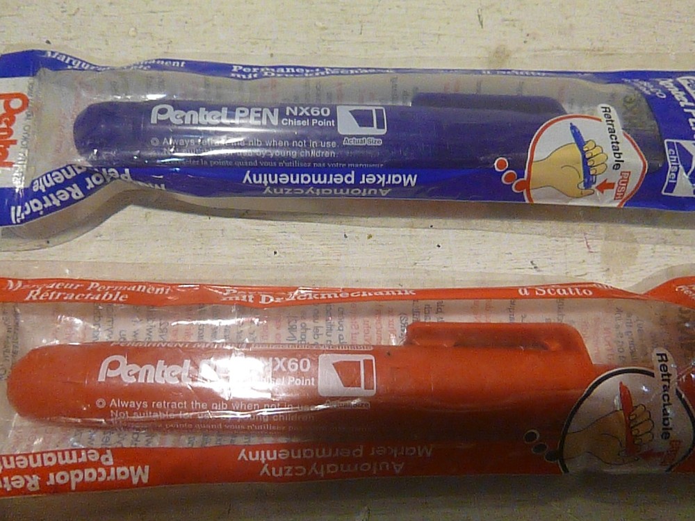 Pentel NX60 Retractable Refillable Permanent Marker Pens Red Blue Chisel Nib