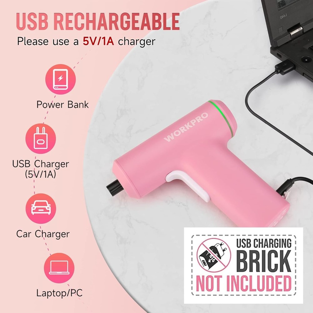 Efficient Pink Cordless Screwdriver - LED Light & Smart Control for Easy Repairs