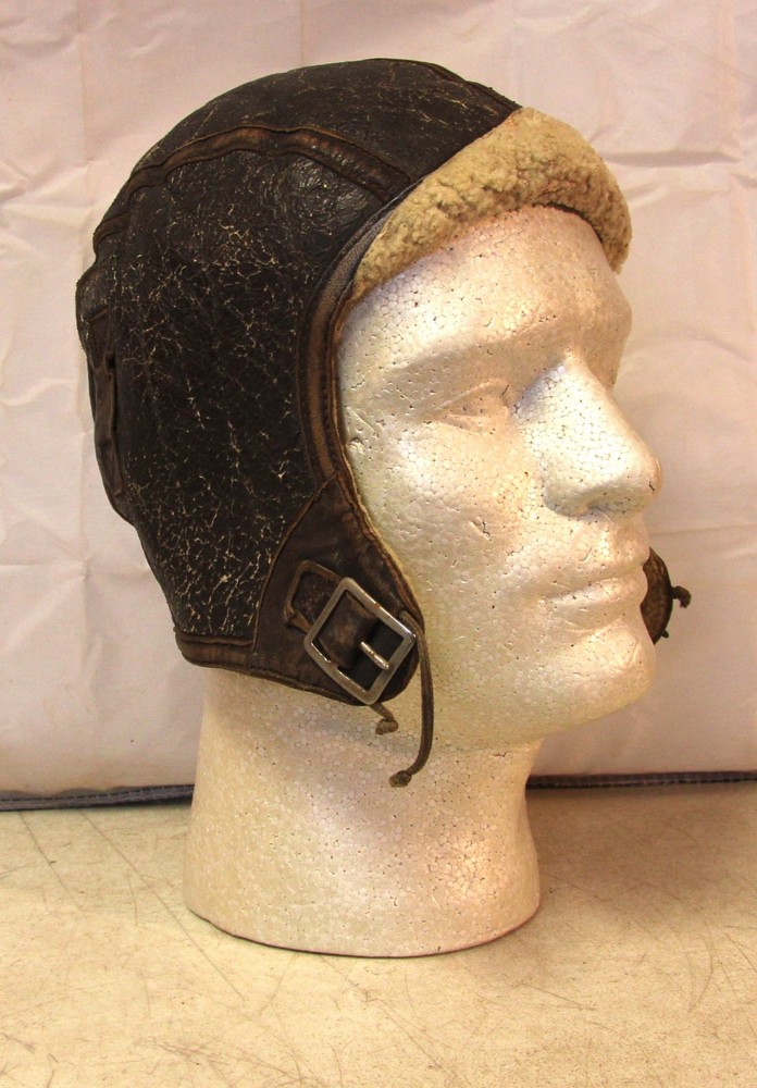 WWII era leather pilot flight helmet