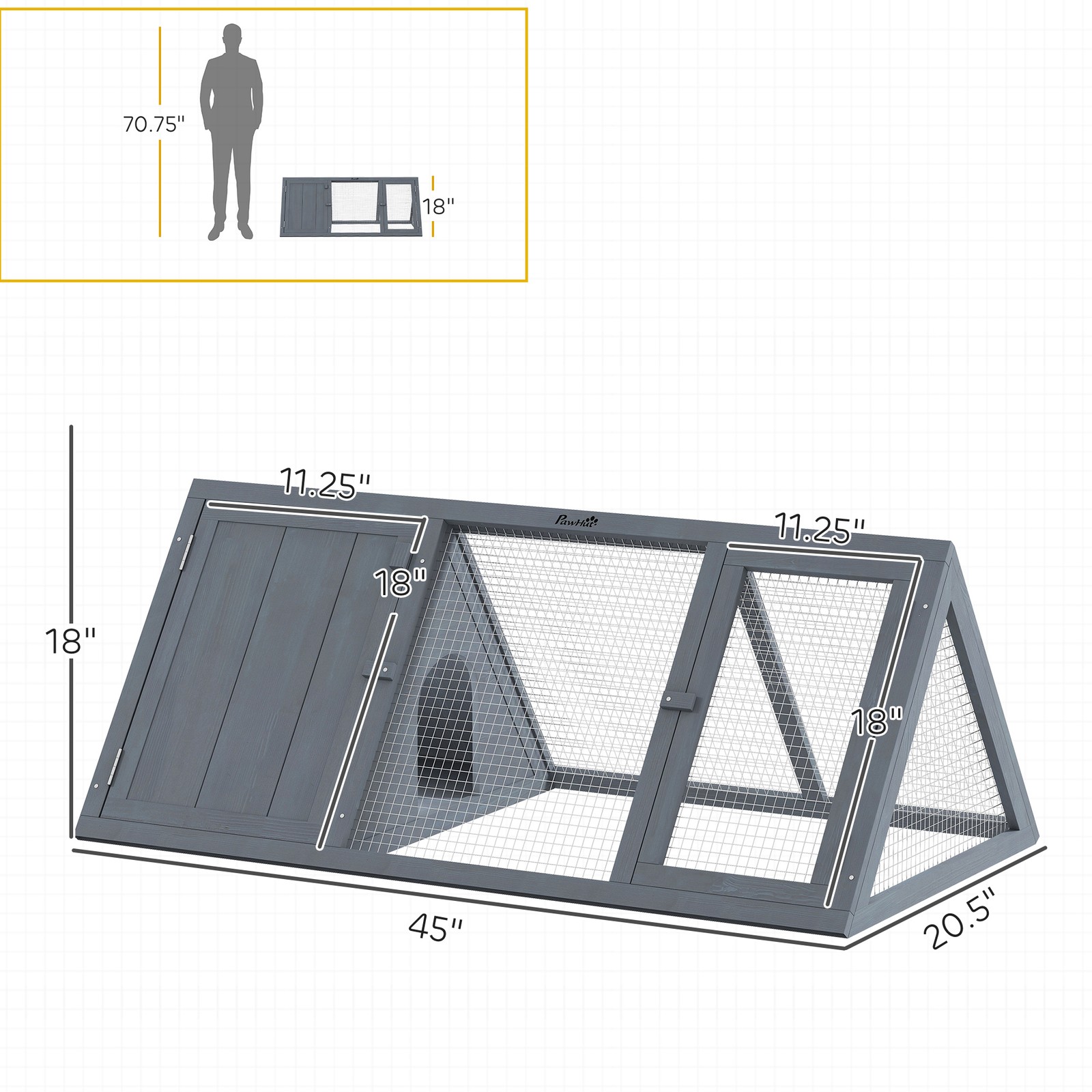 Rabbit Hutch Outdoor, Wooden Chicken Coop with Run, Grey
