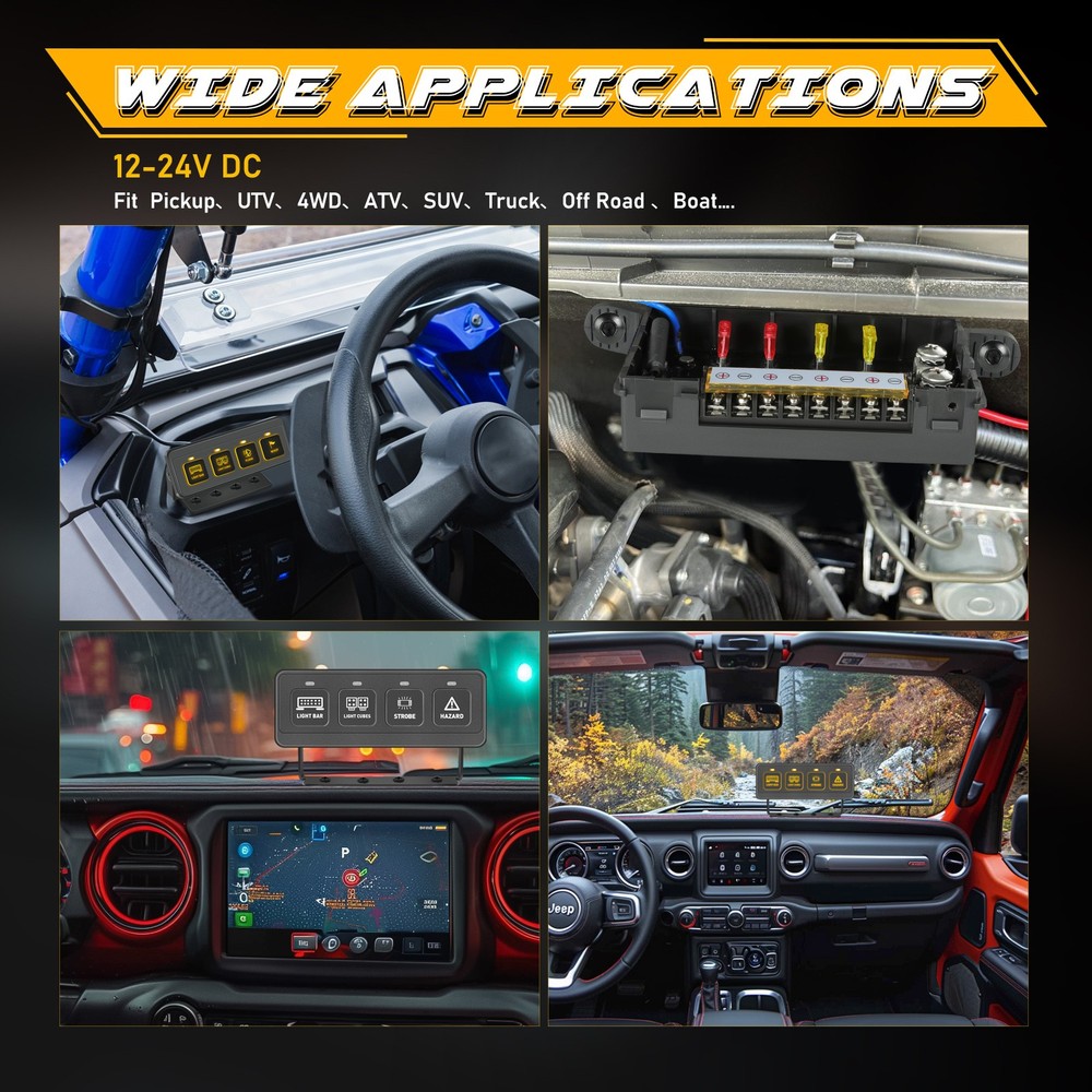 For Jeep Gladiator Wrangler Wireless 4 Gang Switch Panel LED Lights Control Box
