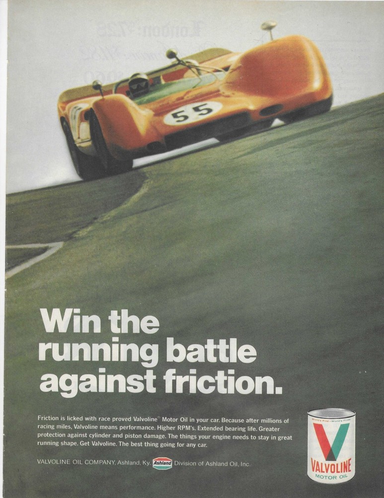 WIN THE RUNNING BATTLE AGAINST FRICTION.  VALVOLINE  ORIGINAL PRINT AD