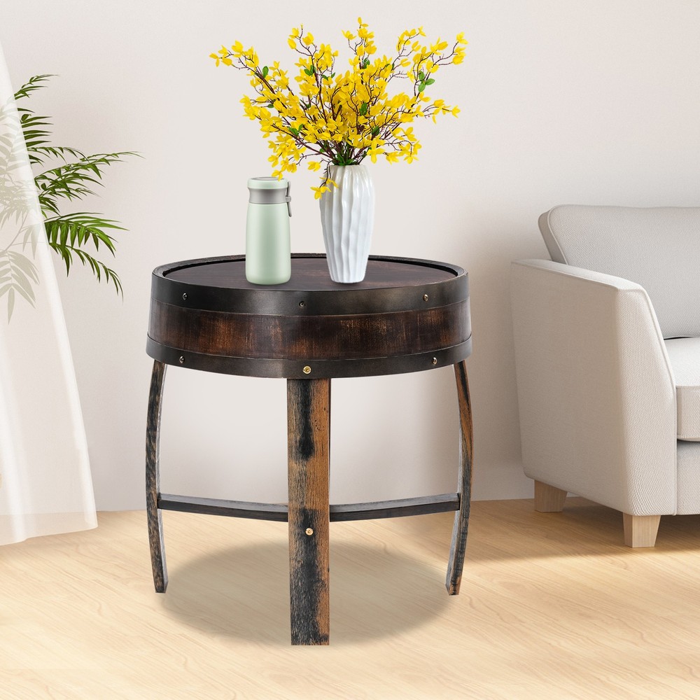 Solid Wood Round Barrel-style End Table Home Tea/coffee Table Wine Side Table