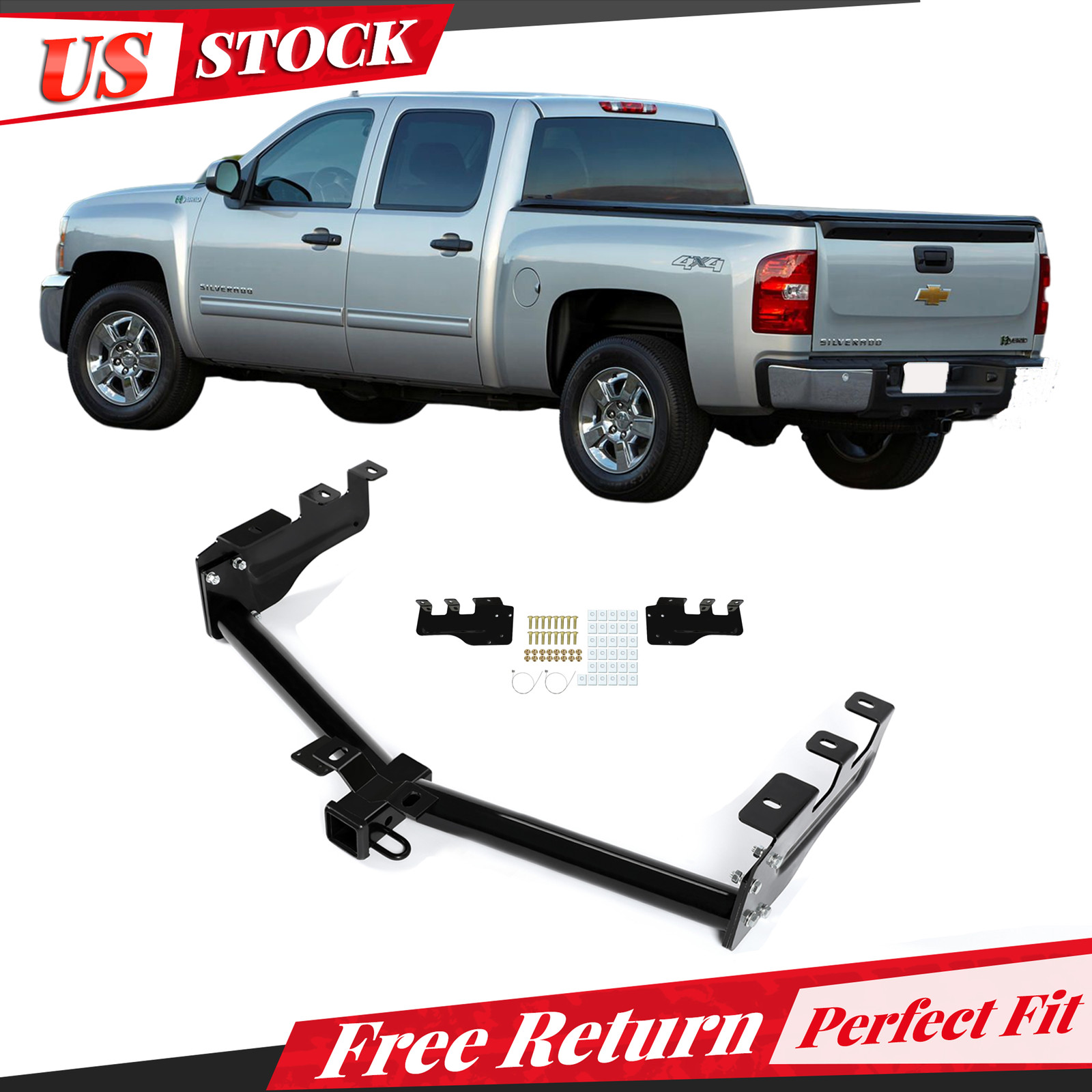 For Silverado/Sierra 1500 1999-2013 Class 3 Trailer Hitch Receiver 2" - Blk New