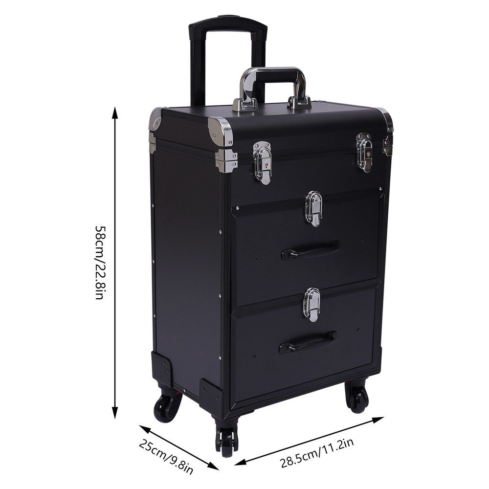 Professional Rolling Makeup Trolley Train Case Box Organizer Salon Cosmetic