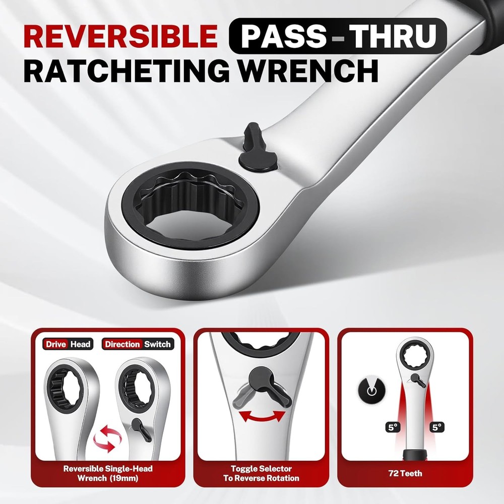 17PCS 3/8" & 1/2 Pass Through Socket Set 2-In-1 Conversion For Standard