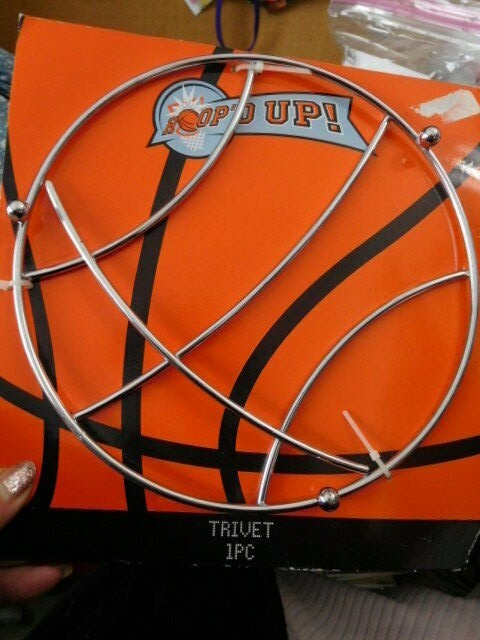 8" diameter new chrome basketball shaped trivet