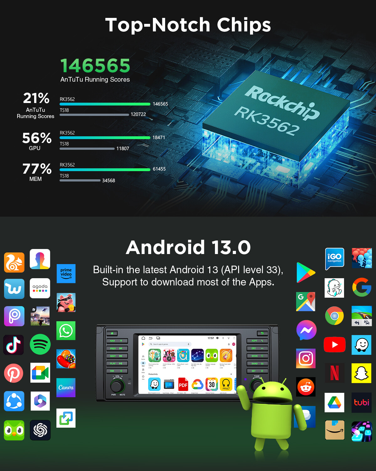 CAM+DVR+OBD+7" Android 13 Car Stereo GPS Navigation Radio CarPlay for BMW E39 M5