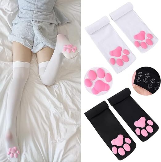 WOMEN'S CAT PAW PAD BOTTOM 3D COSPLAY SOCKS KAWAII CUTE THIGH HIGH STOCKINGS