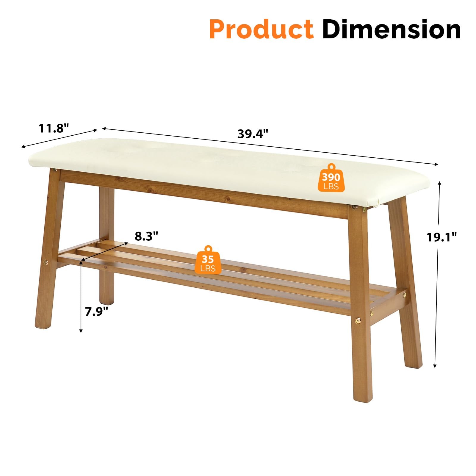 Padded Solid Wood Dining Bench 39" Wooden Bench for Entryway Bedroom Kitchen