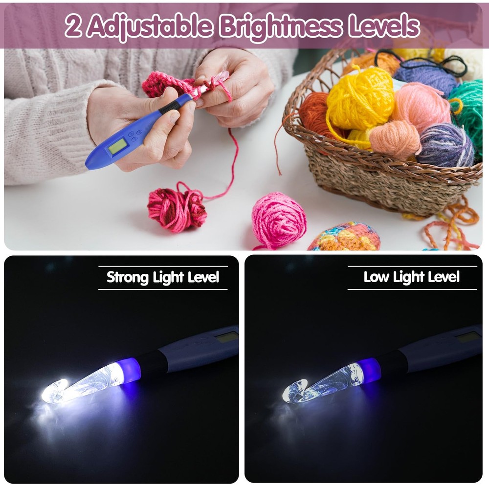 Crochet Hook for Stitch & Row Counter Light Up Interchangeable Needle18 Size