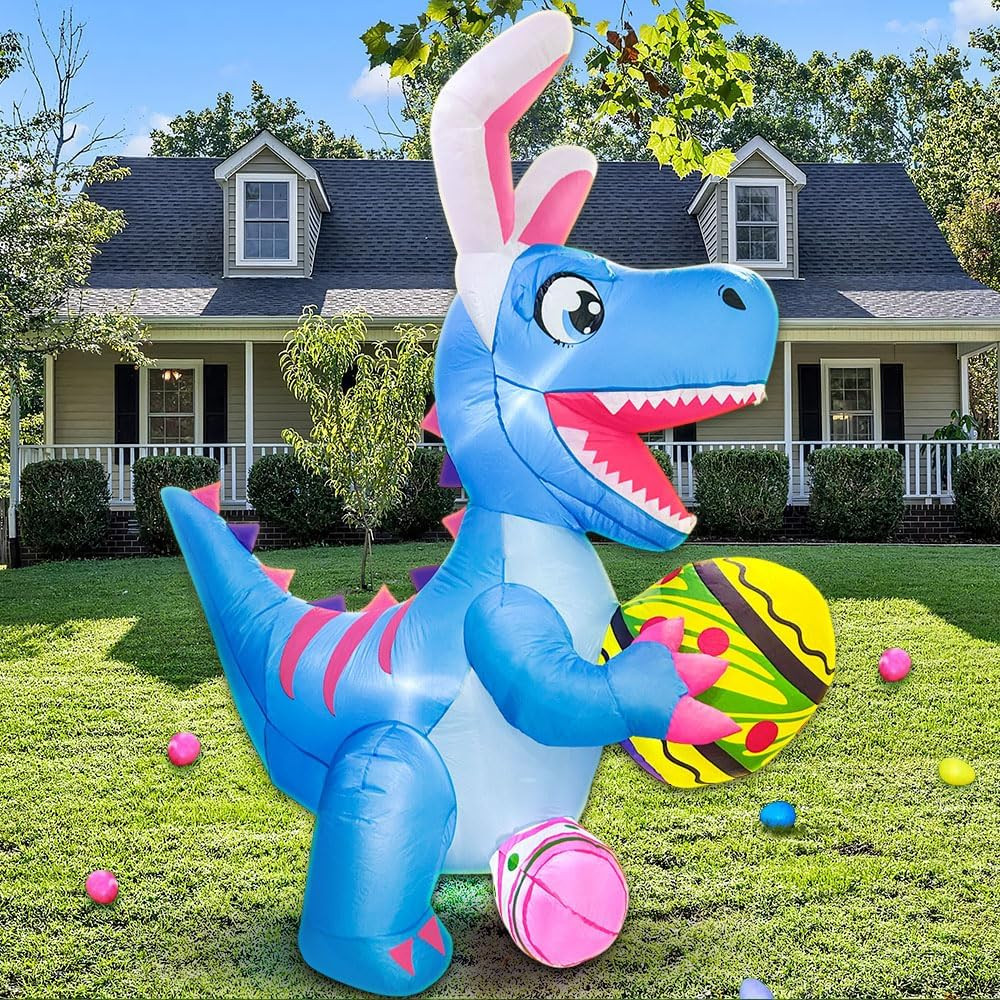 6FT Easter Inflatables Outdoor Decoration Inflatable Dinosaur with Egg, Built in