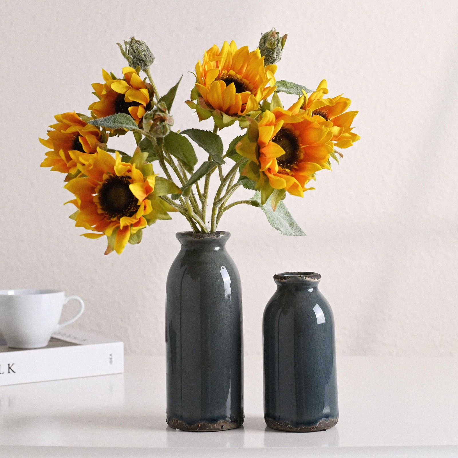 VICTOR & TERESA Blue and Grey Ceramic Vases Home Decor, Farmhouse Vases for F