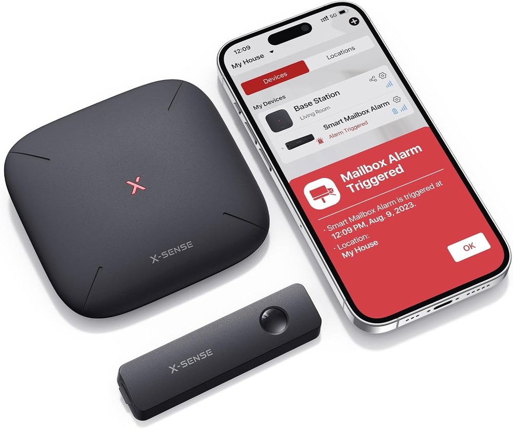 X-Sense Smart Mailbox Alarm, Wireless Long Range Alert, Black