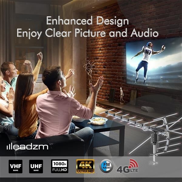 990 Miles HD 1080P Outdoor Amplified HDTV Digital TV Antenna VHF UHF 360°Rotatio