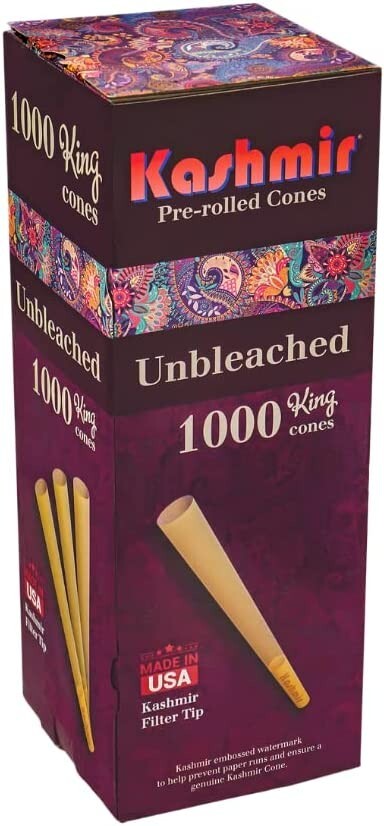 Kashmir King Unbleached Pre Rolled Cones 1000 Ct Bulk Box Rolling Papers & Tips