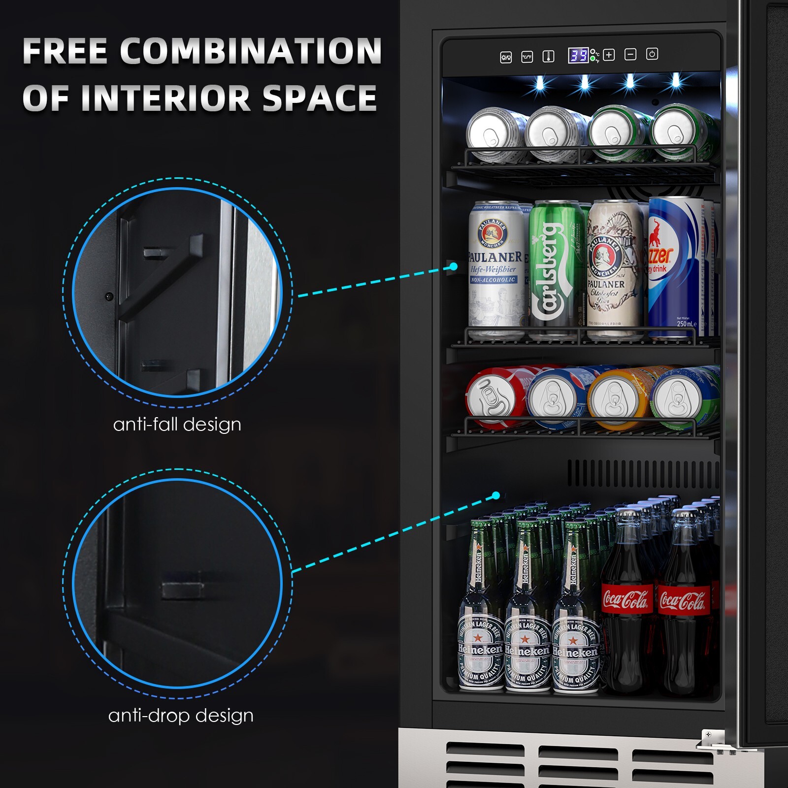 15" Outdoor Beverage Refrigerator | Weatherproof Stainless Steel Fridge 80 Cans