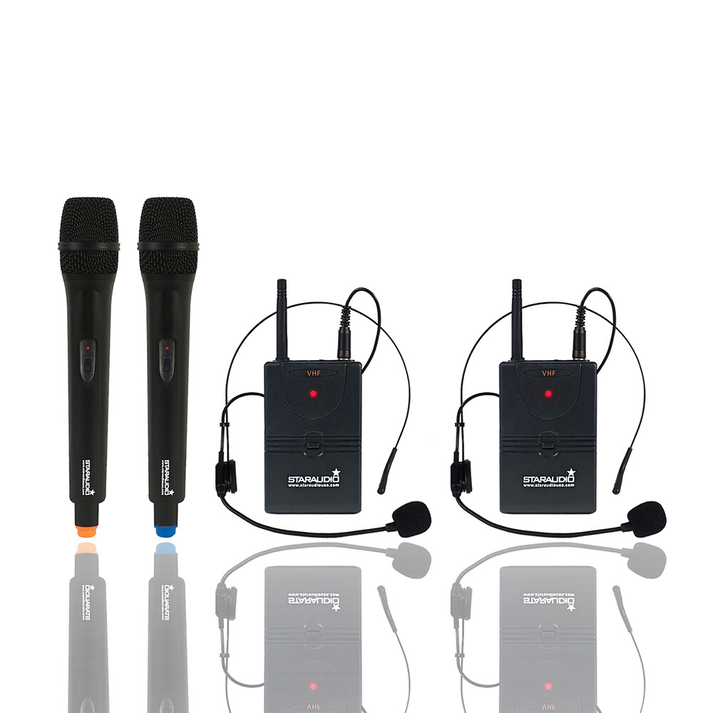 VHF Wireless Microphone 2CH Handheld & 2CH Headset Lavalier Bodypacks Microphone