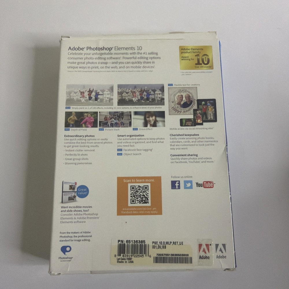 Adobe Photoshop Elements 10 Big Box Complet w Product Key Code! ~ Fast Shipping!
