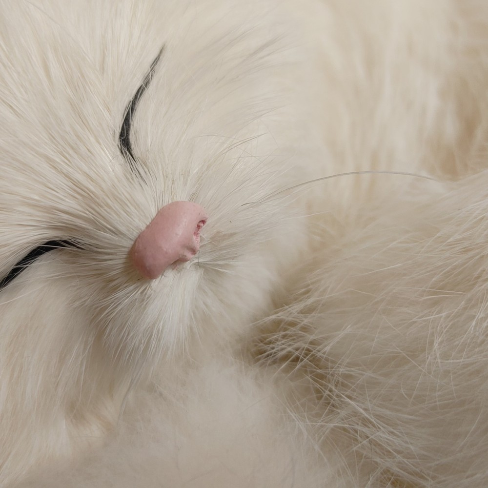 Realistic Cat White Sleeping Curled Up Rabbit/Goat Fur