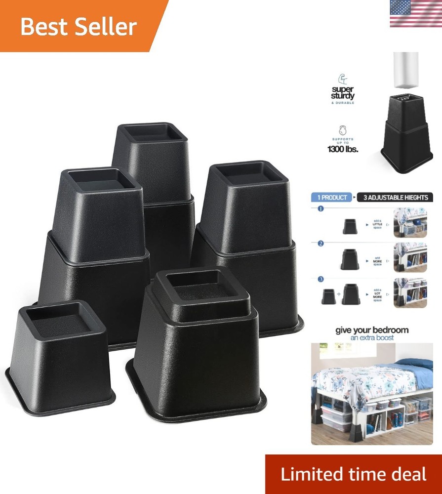 Adjustable Bed Risers Supports 1300 lbs Elevates Bed Couch Table 8 Pack