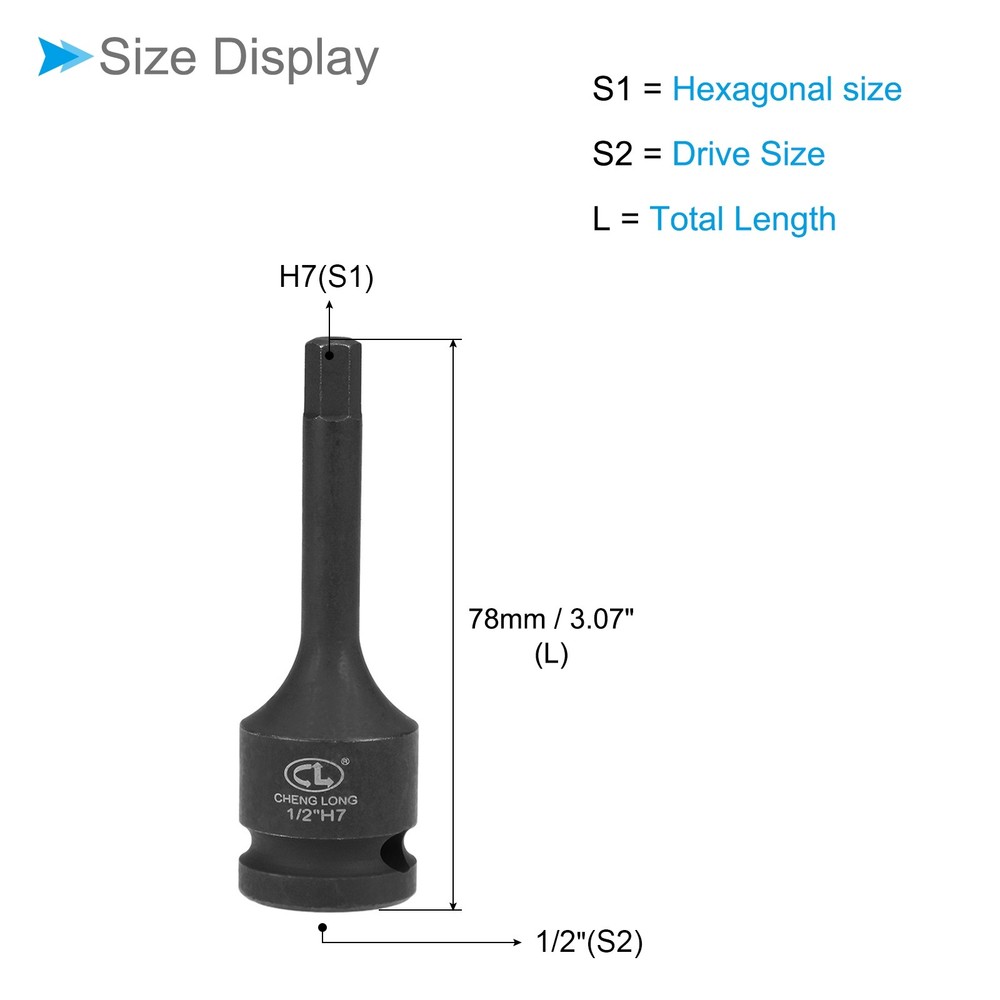 Impact Hex Bit Socket H7 Socket 1/2" Drive Cr-Mo Steel Impact Grade Socket