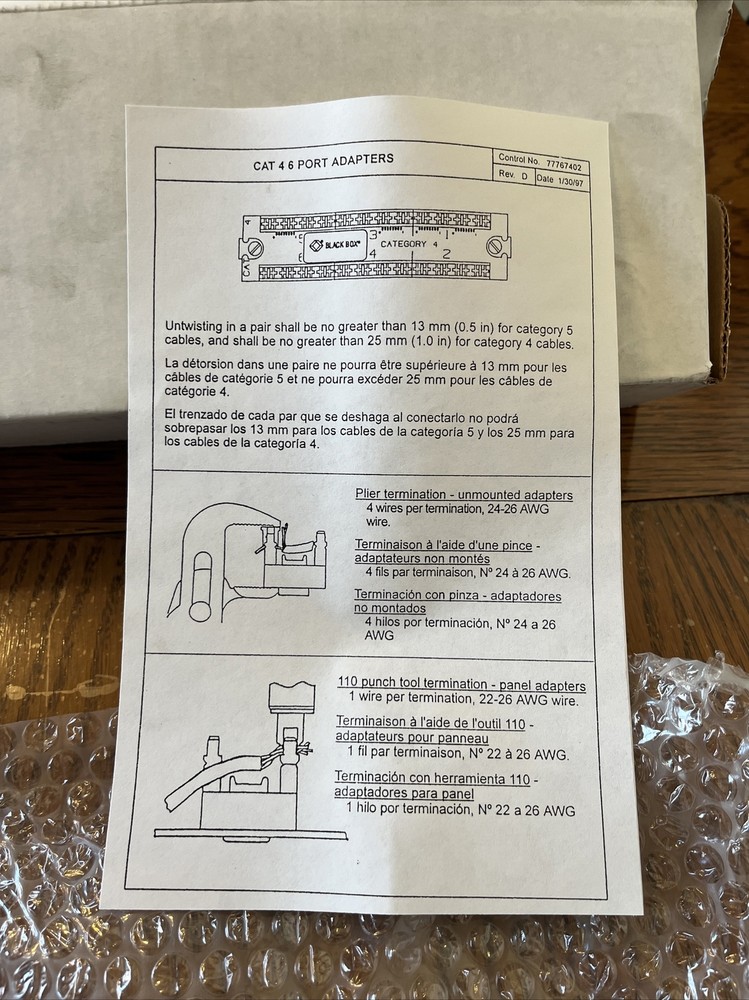 Black Box CAT3 Panel 48-Port Patch Panel T568A Wired 19” 2- Rack Space (NEW)