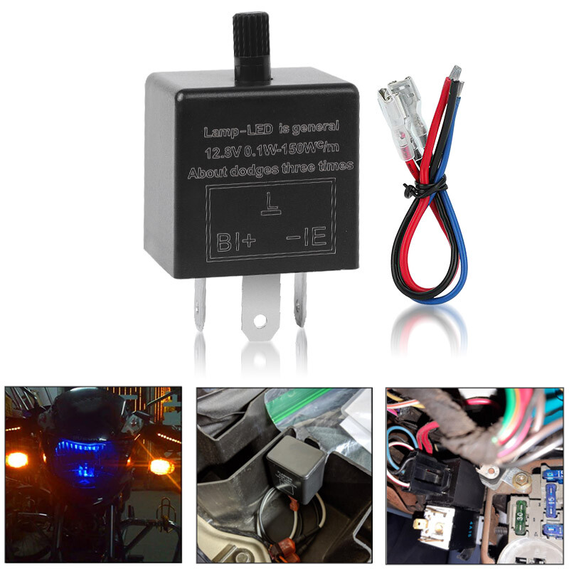 3-Pin LED Adjustable Wired Motorcycle Flasher Relay Turn Signal Indicator Flash