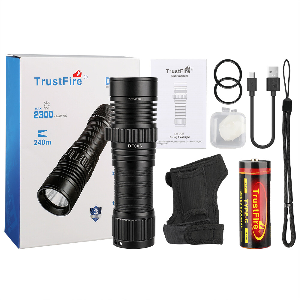 Trustfire 2300LM LED Scuba Light underwater flashlight Diving Light Flashlight