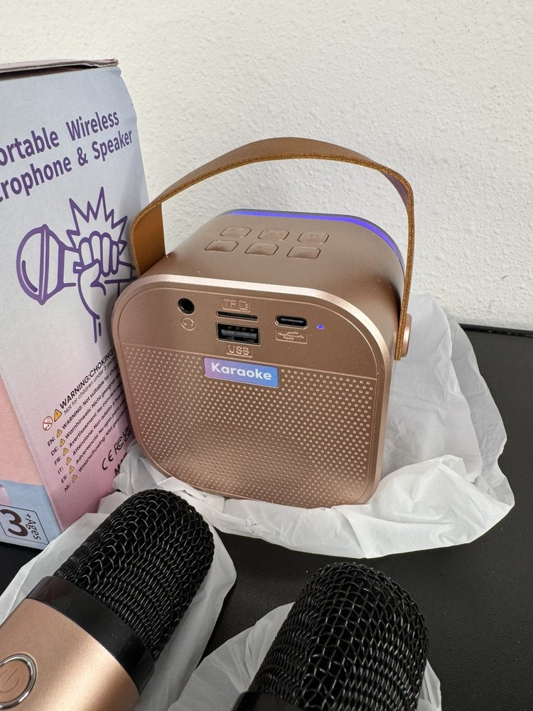 Peski Mini Karaoke Machine Portable Bluetooth Speaker With 2 Wireless Mic