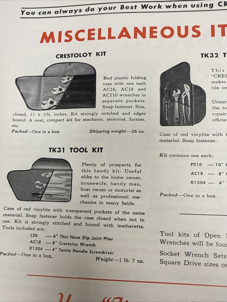 Vintage Crescent Tools Catalog Jamestown NY 🇺🇸 Excellent