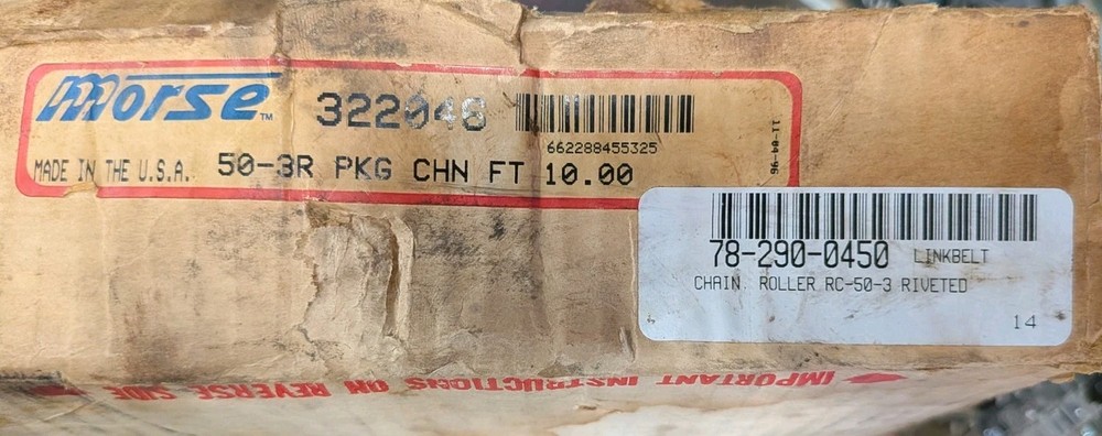 Morse Standard Riveted Roller Chain - 50-3R 10FT