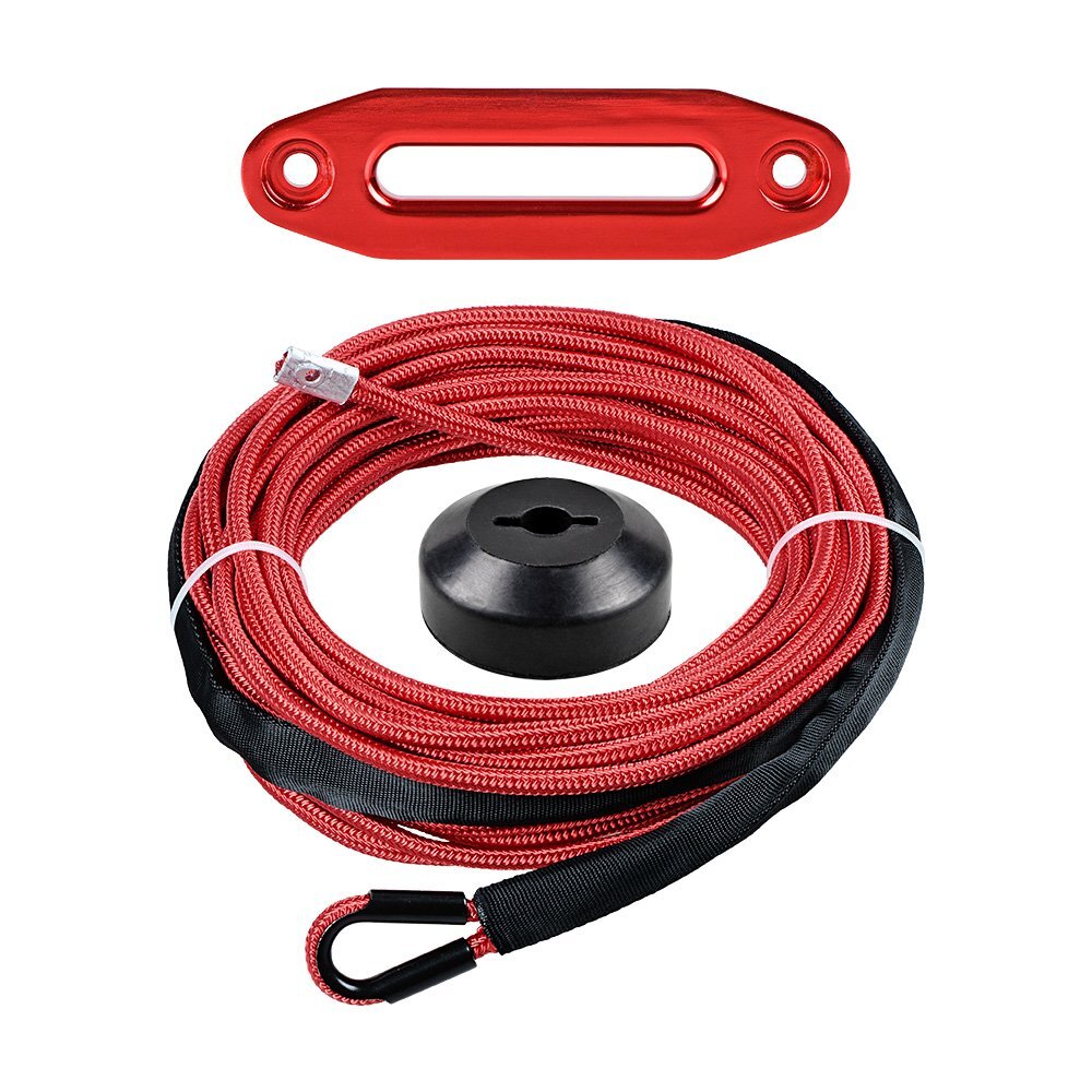 50' x 1/4" 7000LB Red Synthetic Winch Rope + 6" Hawse Fairlead + Stopper ATV UTV