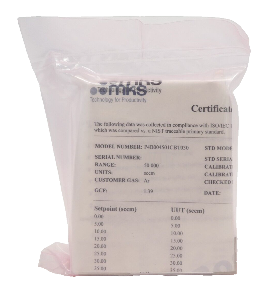 MKS Instruments P4B004501CBT030 Mass Flow Controller MFC 50 SCCM Ar New Surplus