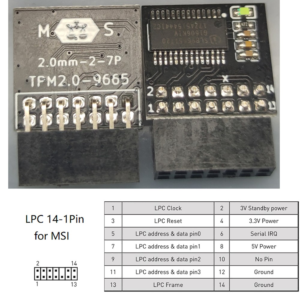 TPM2.0 Module TPM 14Pin 2*7P Security Module for MSI B250M Win11 Platform