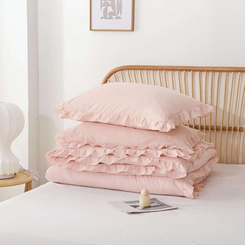 Soft Fluffy Comforter Set 3PCS 1 Ruffled Blush Comforter Set & 2 Pillowcases