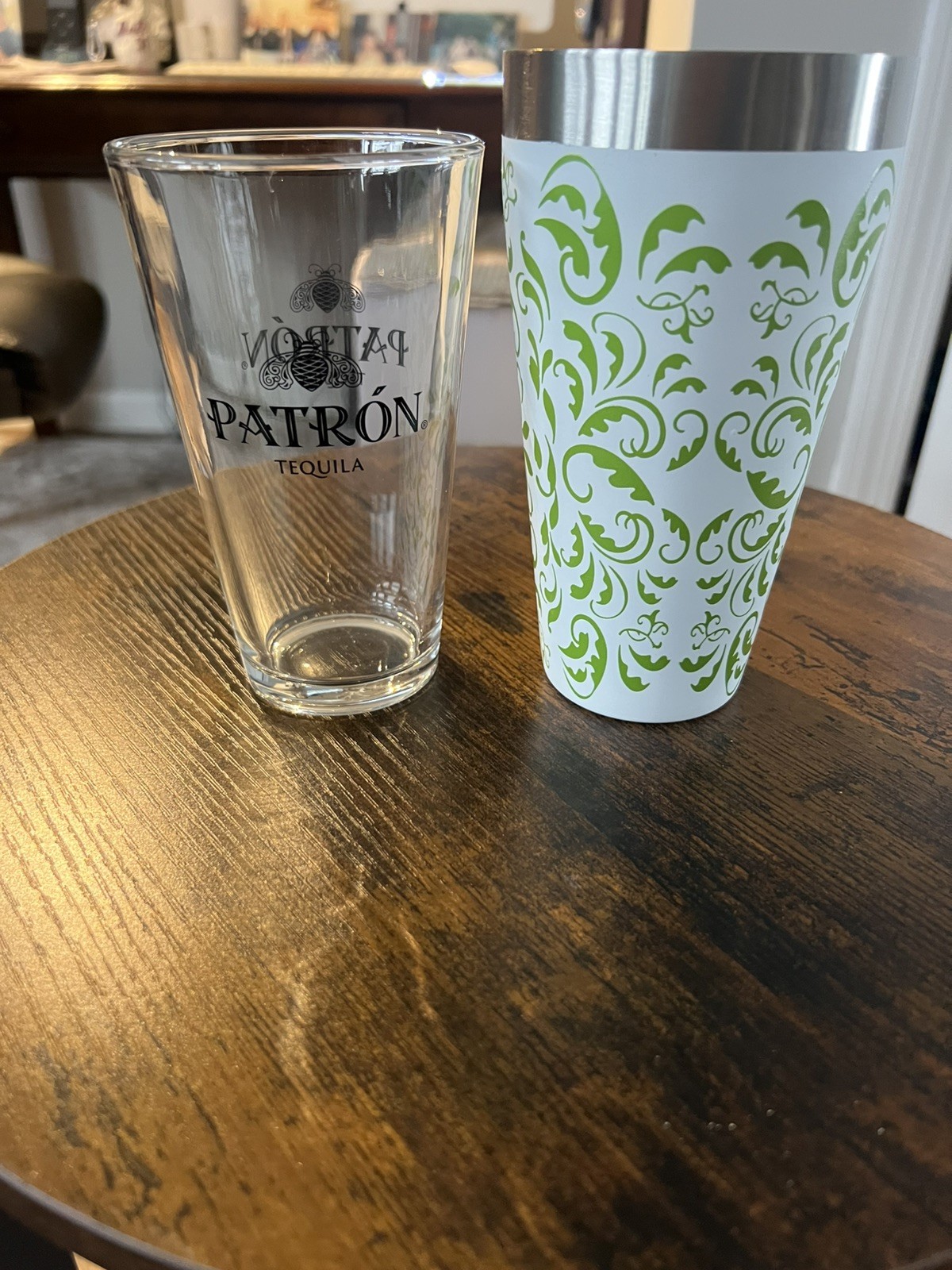 Patron Tequila Shaker 2 Pc Set Boston Style Cocktail Shakers Stainless & Glass