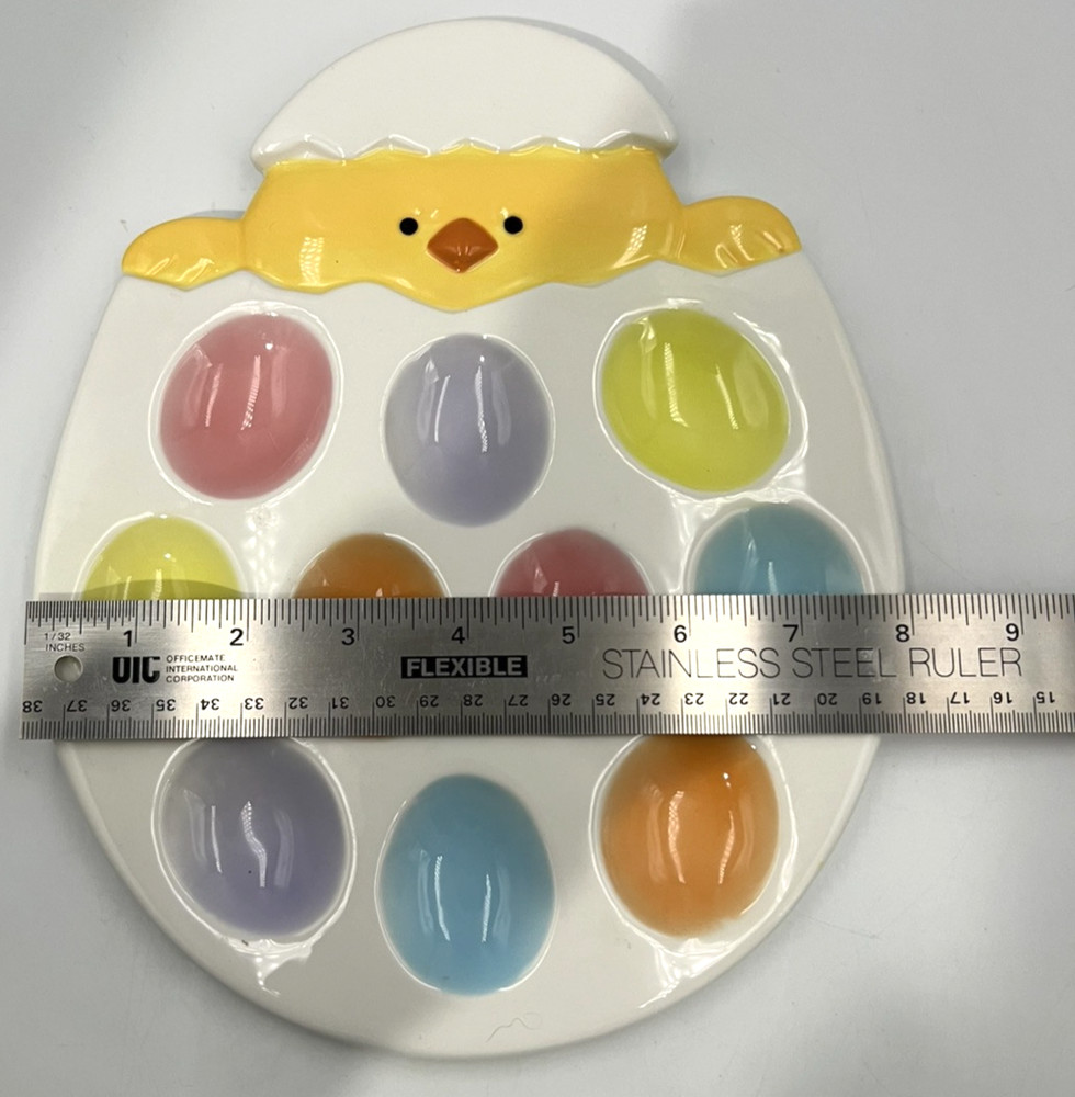 Vintage Ceramic Multicolor 10-Hole Easter Deviled Egg Platter 10" x 8"