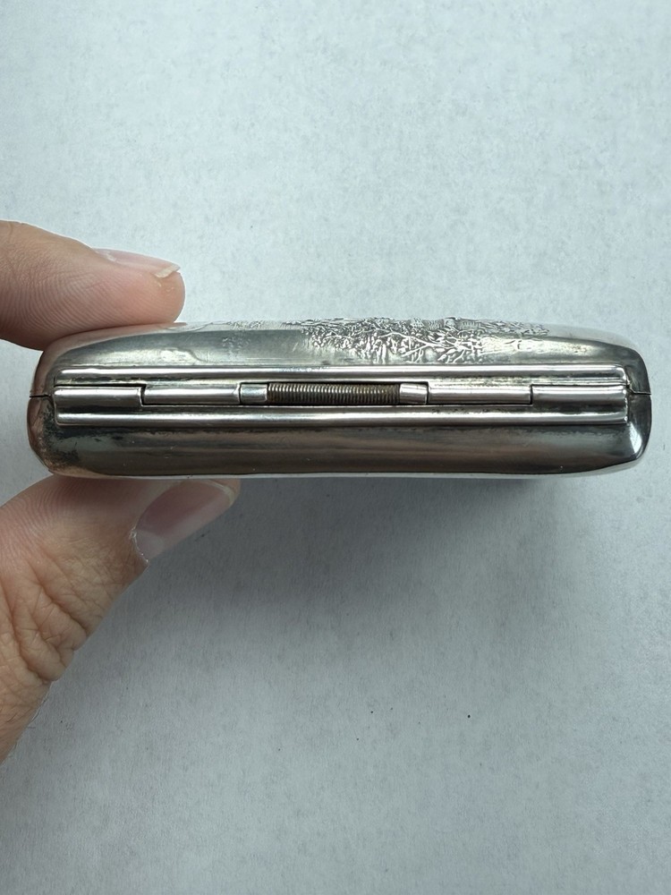 Antique Art Deco Sterling Silver Match/Cigarette Case Man On Horse - 48.9g