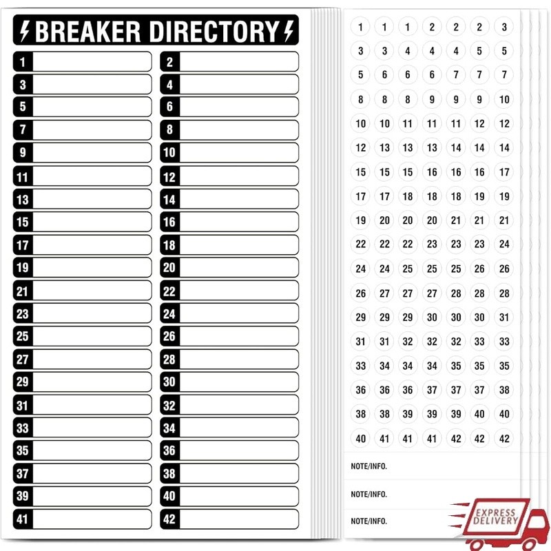 Electrical Panel Breaker Directory Labels Set Durable Waterproof Tags 10 Labels